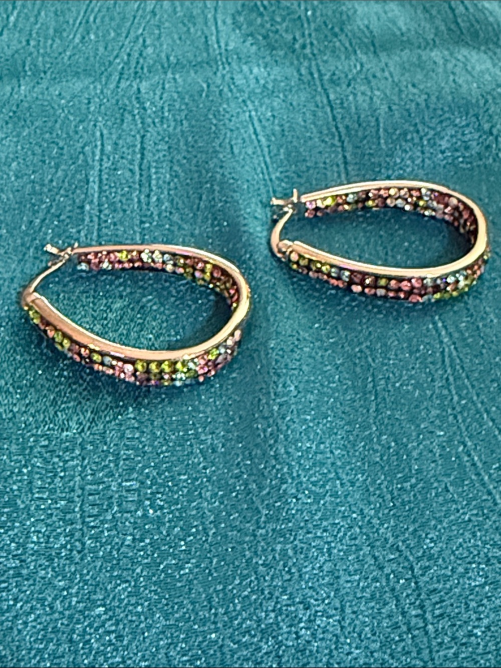 Gold-Tone Multicolor Crystal Hoop Earrings - Women Jewelry